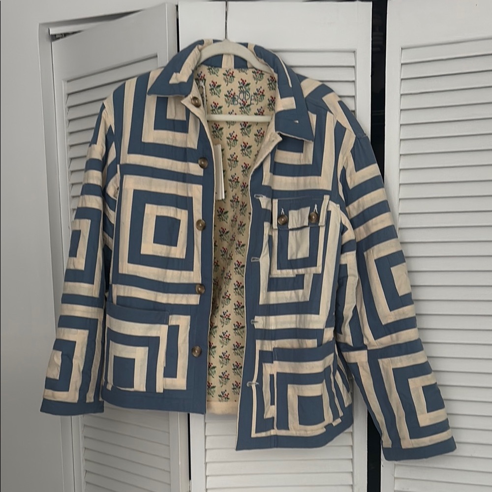 NWT BODE blue and cream/floral reversible quilted jacket M/L